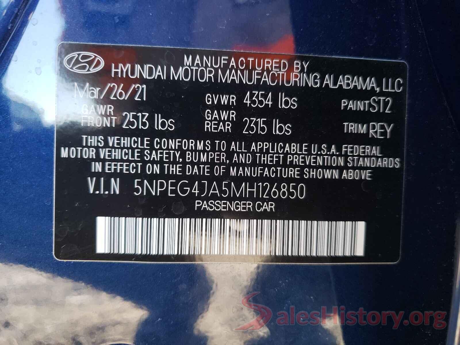 5NPEG4JA5MH126850 2021 HYUNDAI SONATA