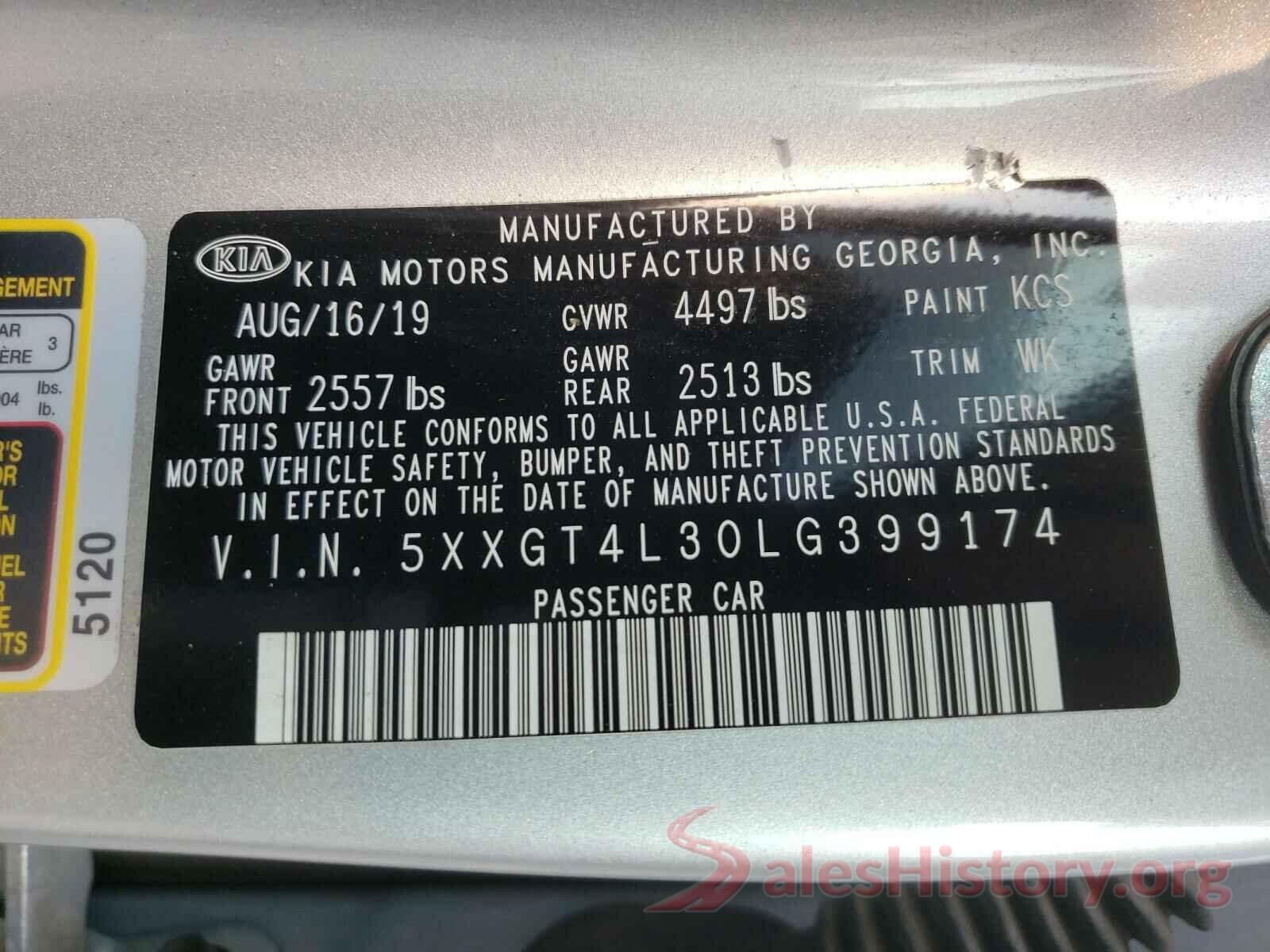 5XXGT4L30LG399174 2020 KIA OPTIMA