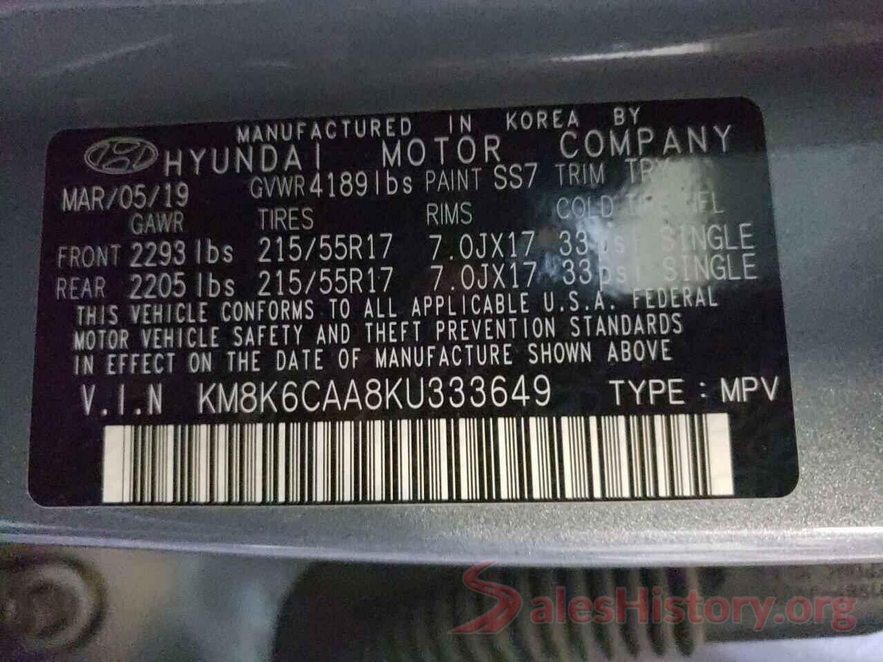 KM8K6CAA8KU333649 2019 HYUNDAI KONA