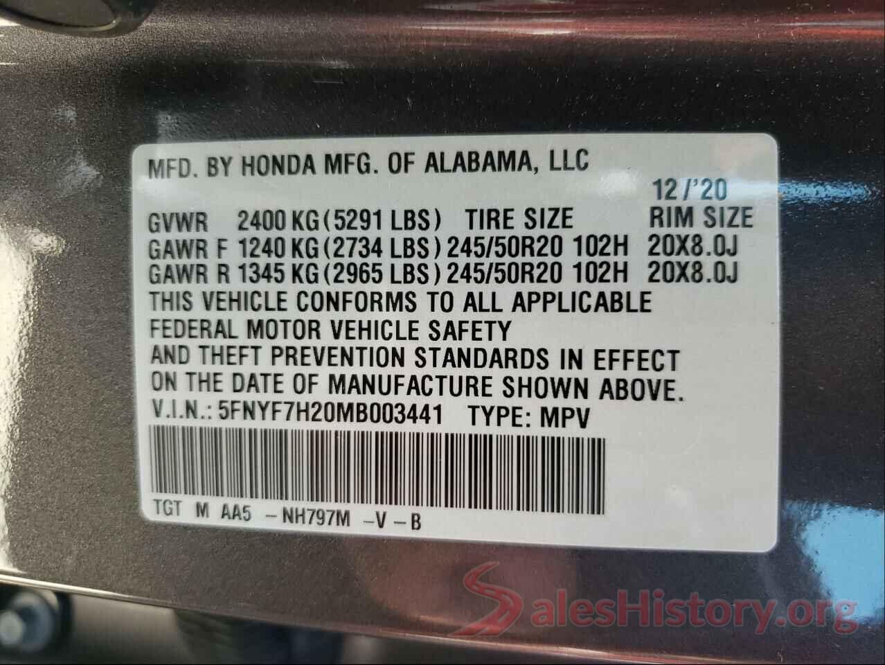 5FNYF7H20MB003441 2021 HONDA PASSPORT