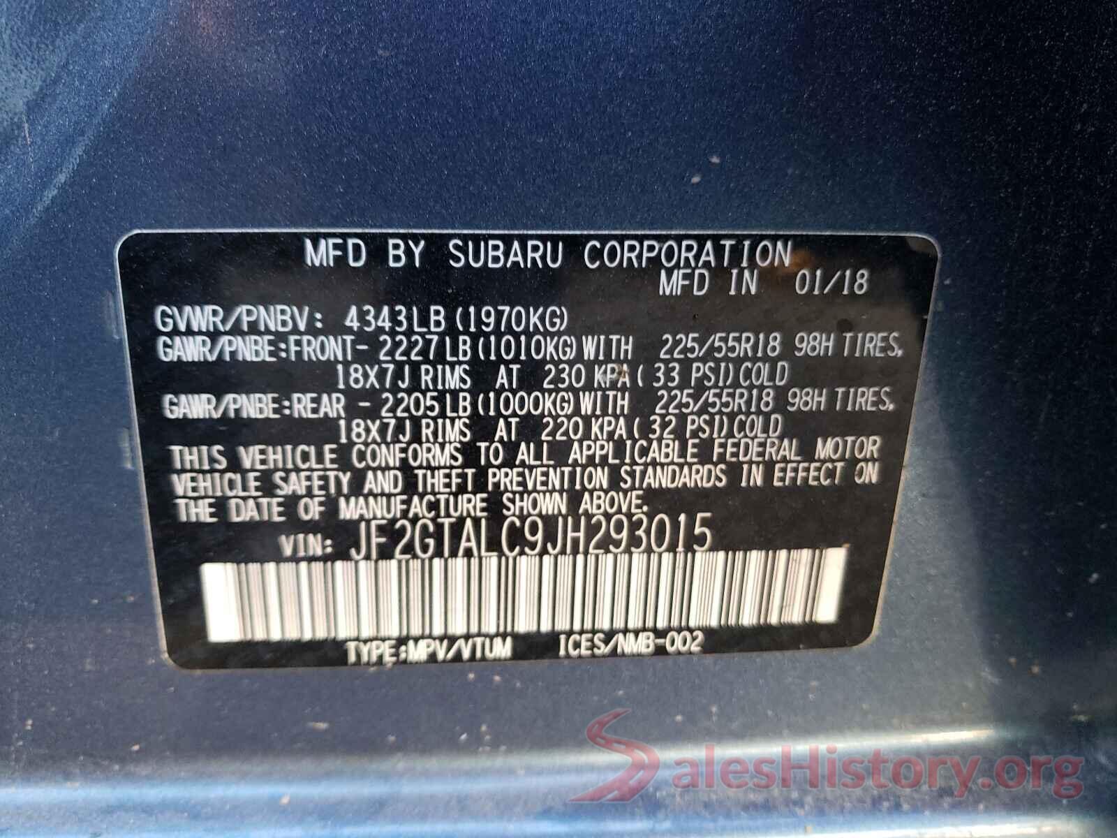 JF2GTALC9JH293015 2018 SUBARU CROSSTREK