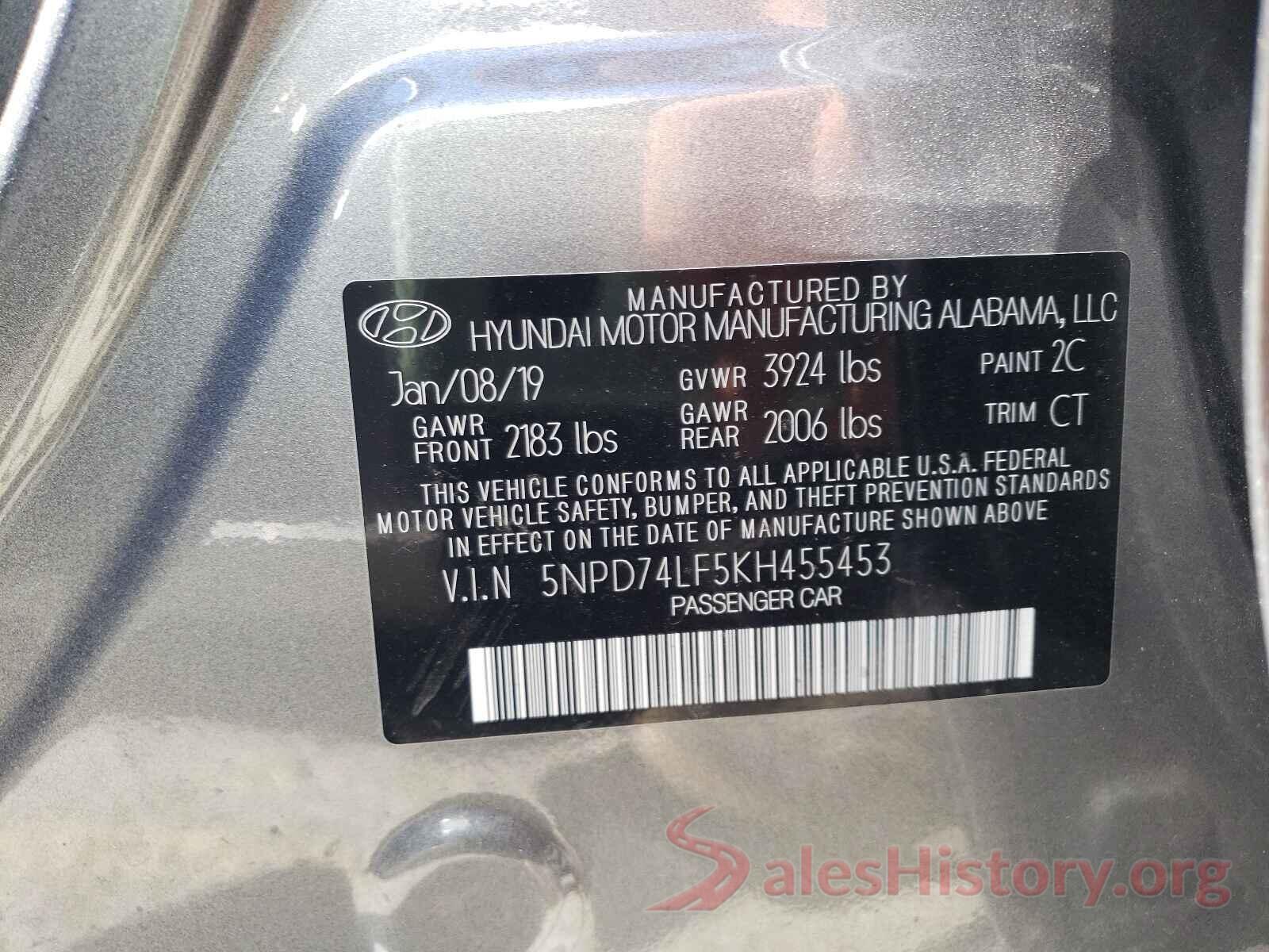 5NPD74LF5KH455453 2019 HYUNDAI ELANTRA