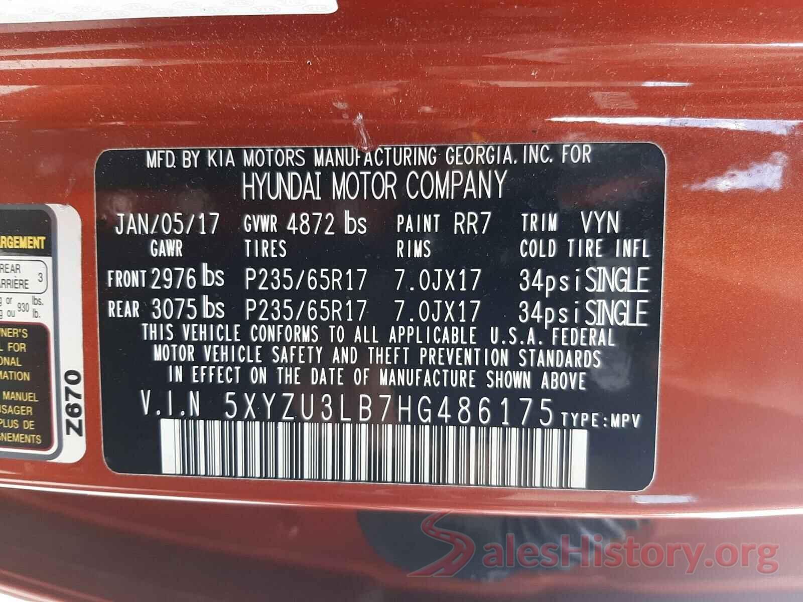 5XYZU3LB7HG486175 2017 HYUNDAI SANTA FE