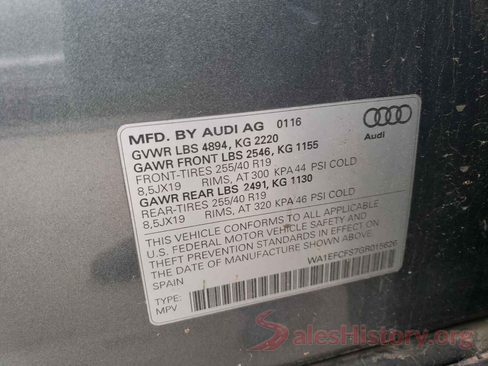 WA1EFCFS7GR015626 2016 AUDI Q3