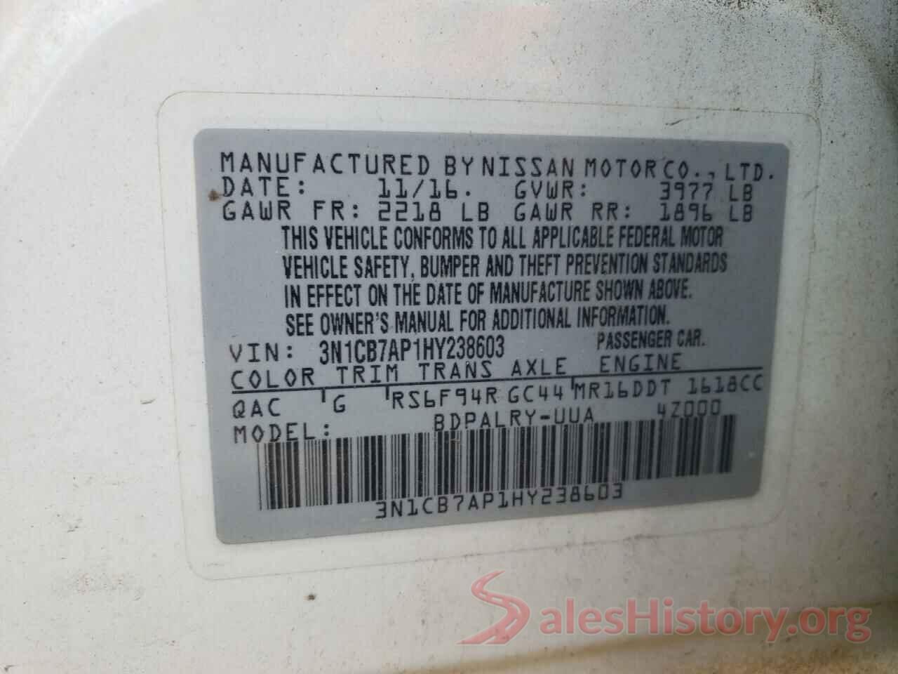 3N1CB7AP1HY238603 2017 NISSAN SENTRA