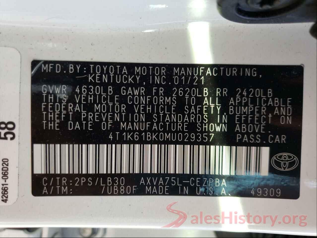 4T1K61BK0MU029357 2021 TOYOTA CAMRY