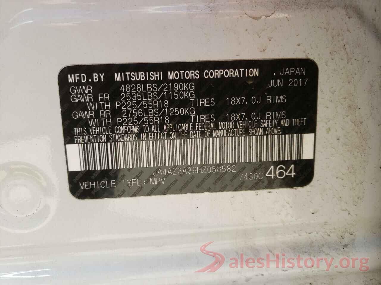 JA4AZ3A39HZ058582 2017 MITSUBISHI OUTLANDER