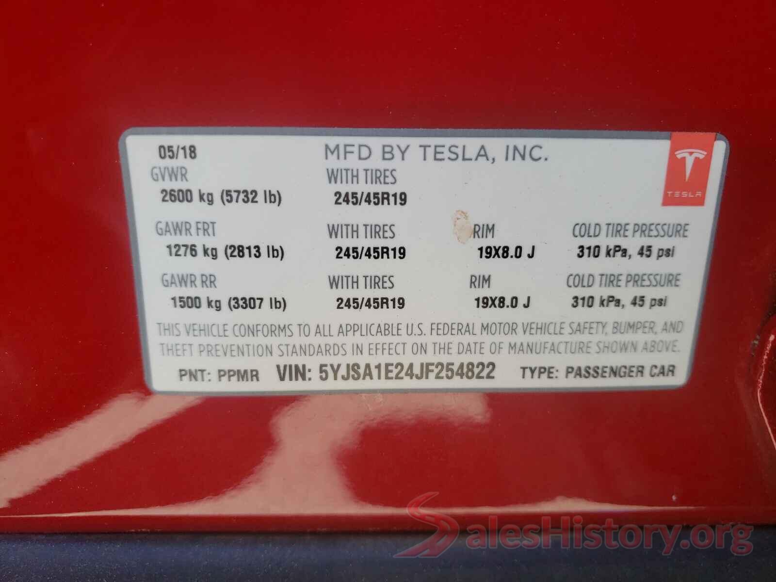 5YJSA1E24JF254822 2018 TESLA MODEL S