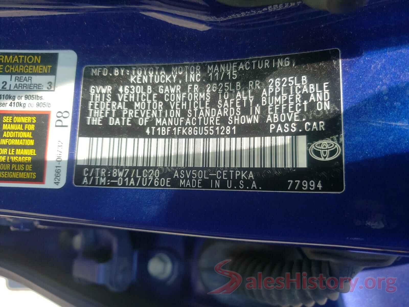 4T1BF1FK8GU551281 2016 TOYOTA CAMRY