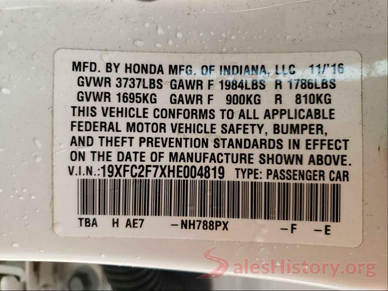 19XFC2F7XHE004819 2017 HONDA CIVIC