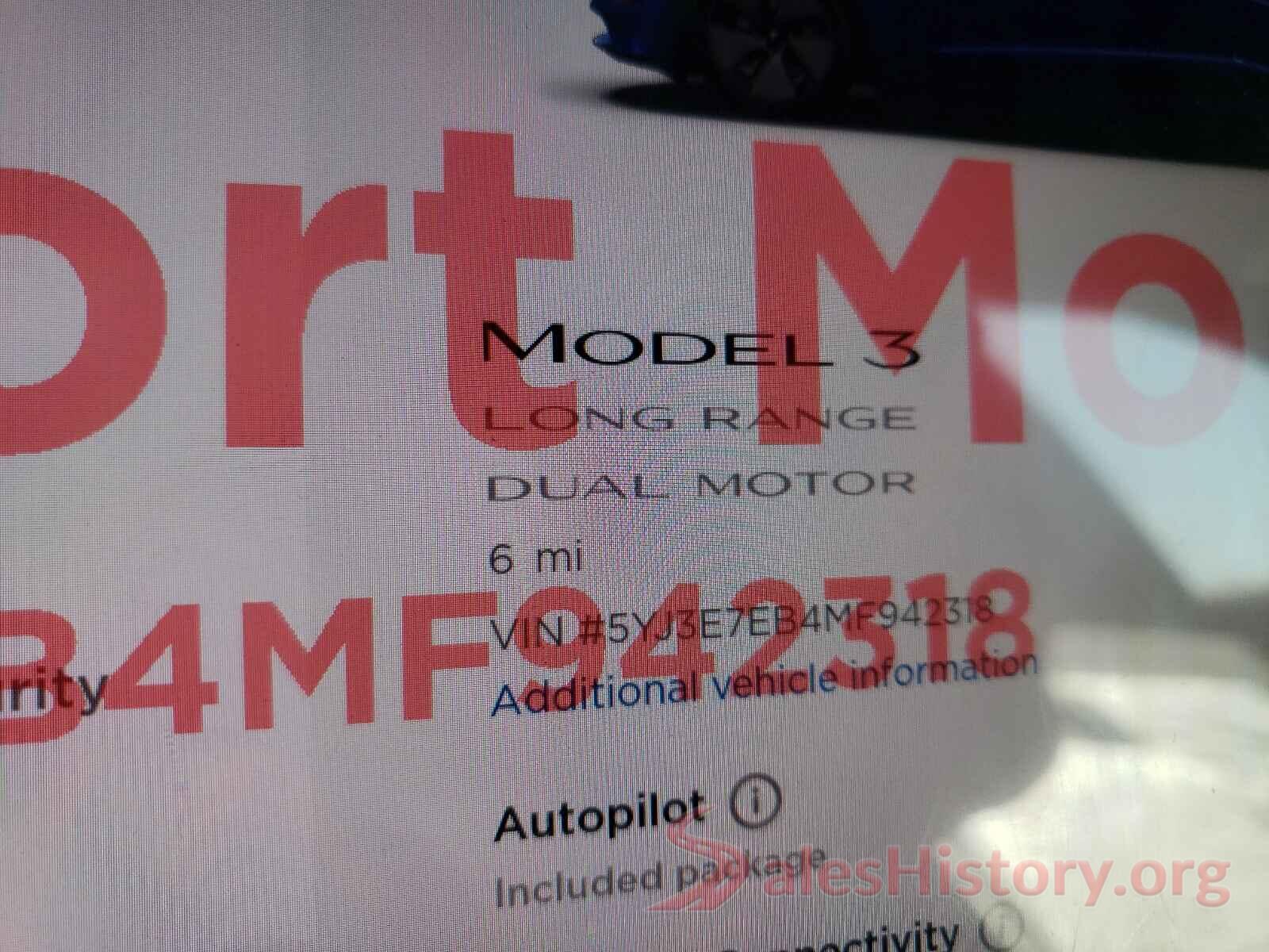 5YJ3E7EB4MF942318 2021 TESLA MODEL 3