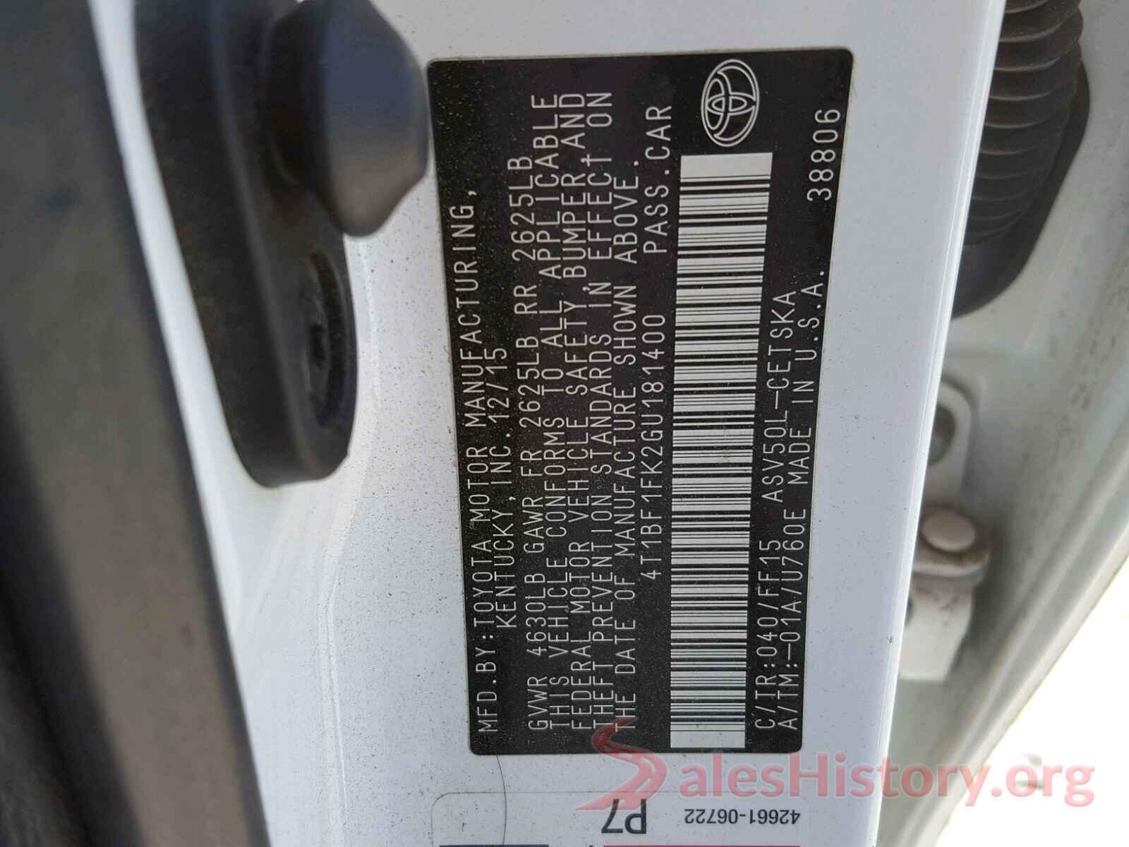 4T1BF1FK2GU181400 2016 TOYOTA CAMRY