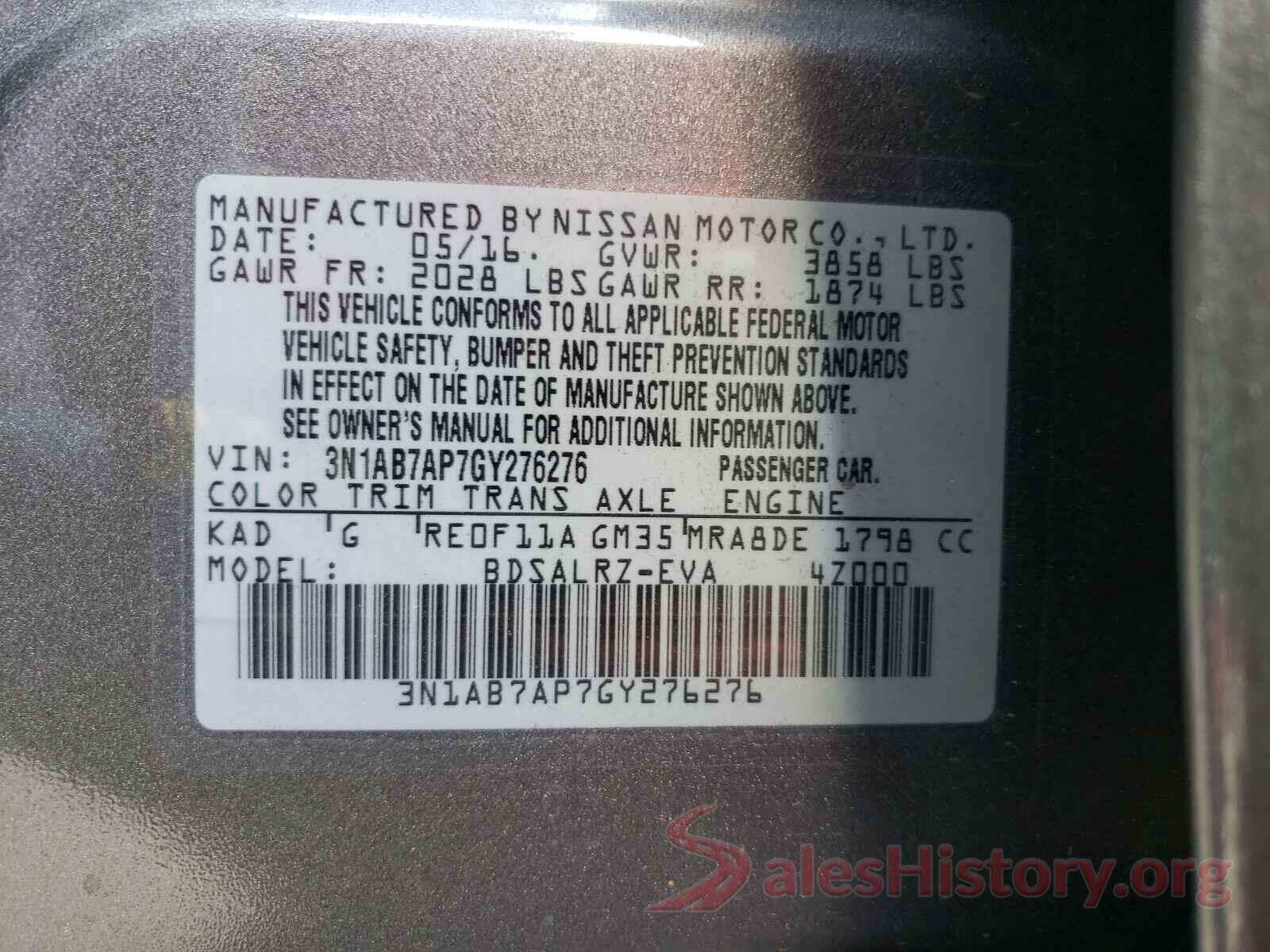 3N1AB7AP7GY276276 2016 NISSAN SENTRA