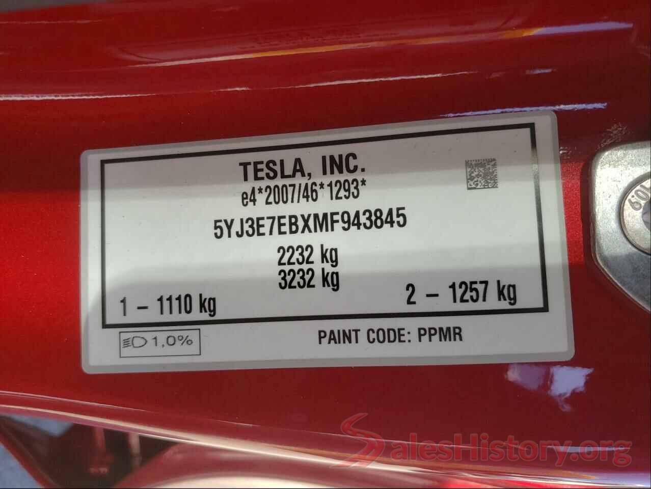 5YJ3E7EBXMF943845 2021 TESLA MODEL 3