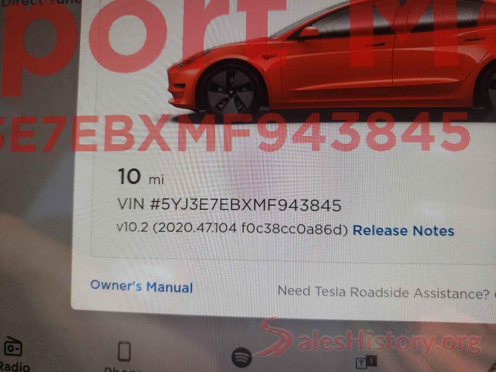 5YJ3E7EBXMF943845 2021 TESLA MODEL 3