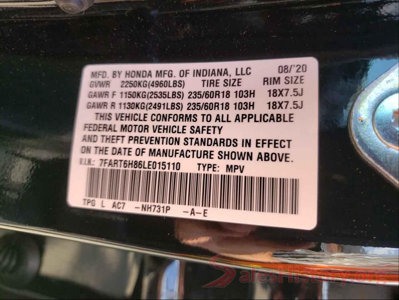 7FART6H86LE015110 2020 HONDA CRV