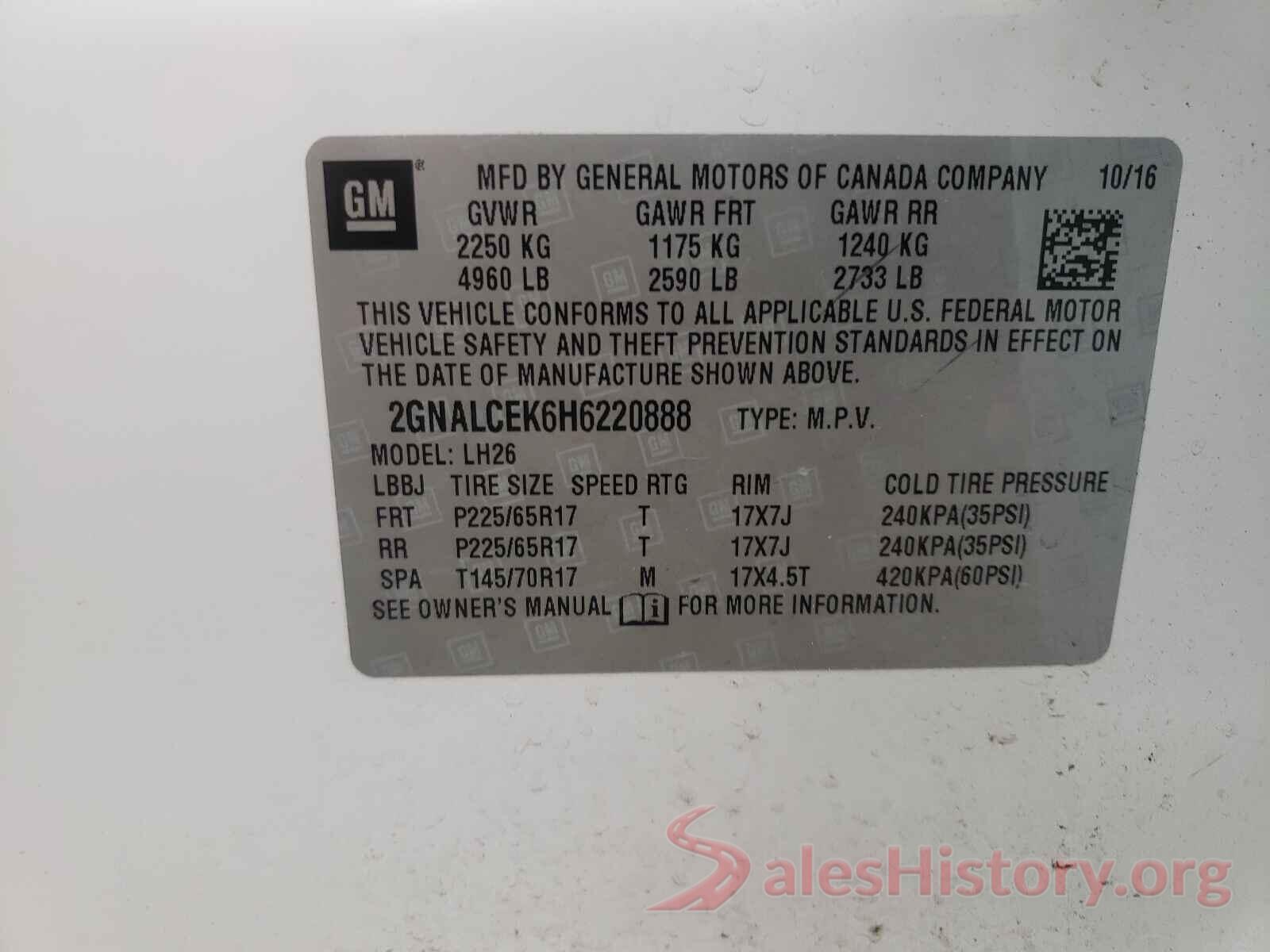 2GNALCEK6H6220888 2017 CHEVROLET EQUINOX