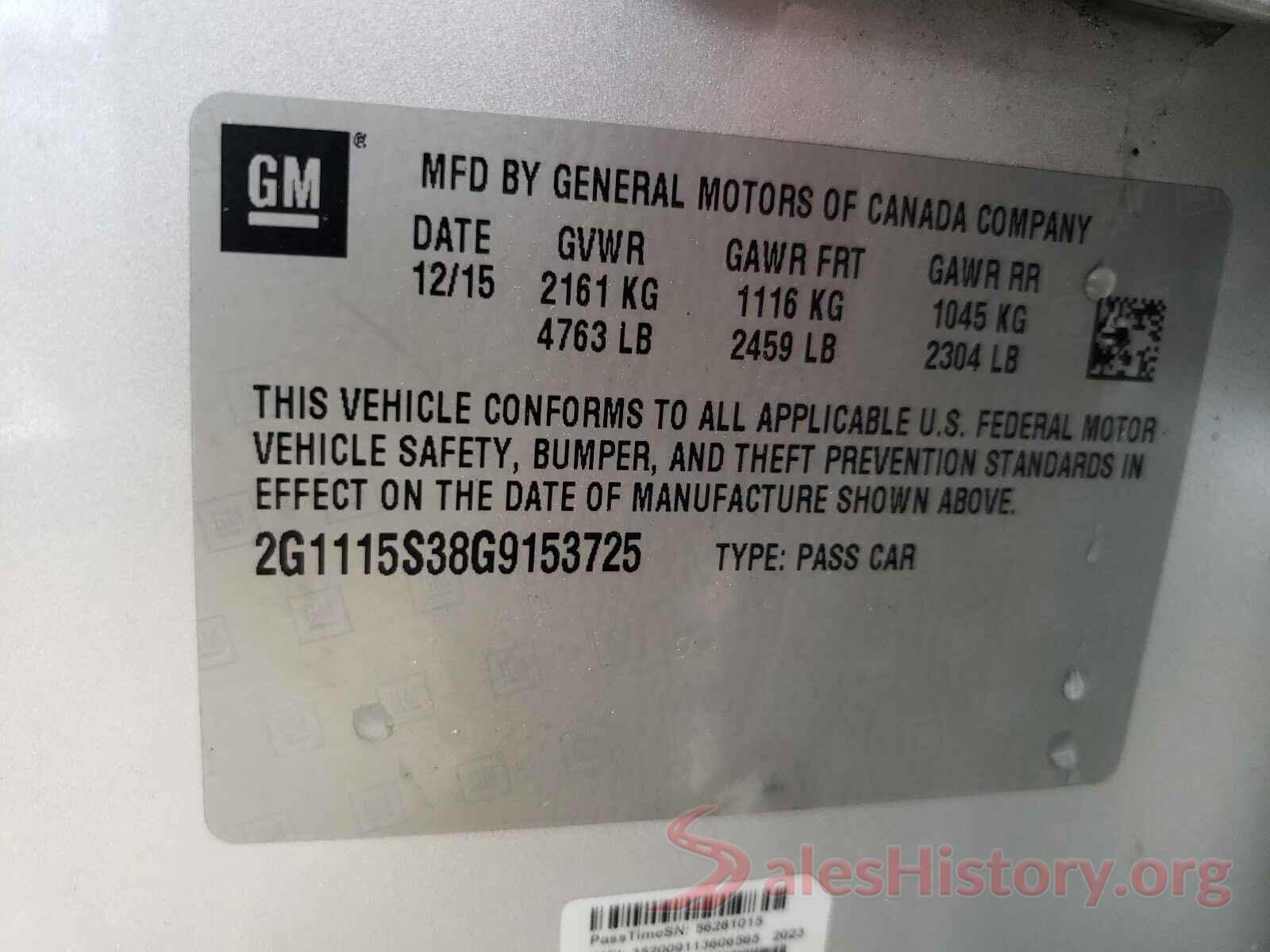 2G1115S38G9153725 2016 CHEVROLET IMPALA