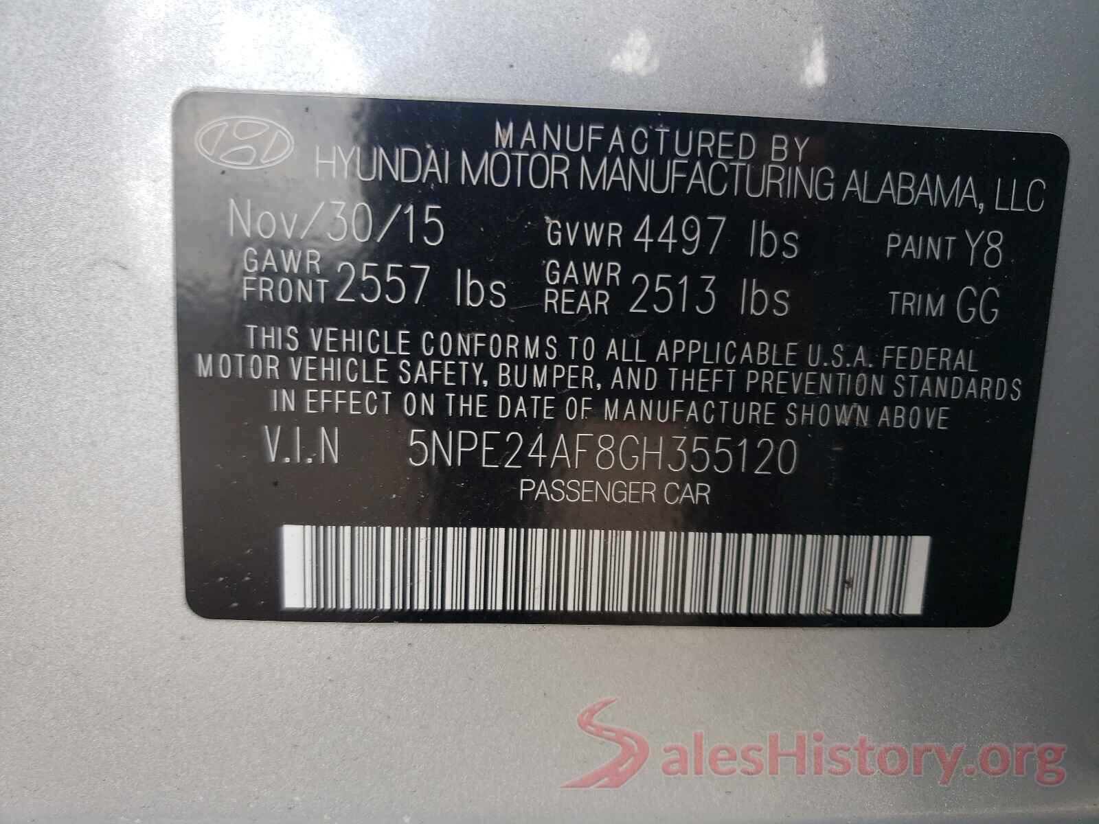 5NPE24AF8GH355120 2016 HYUNDAI SONATA