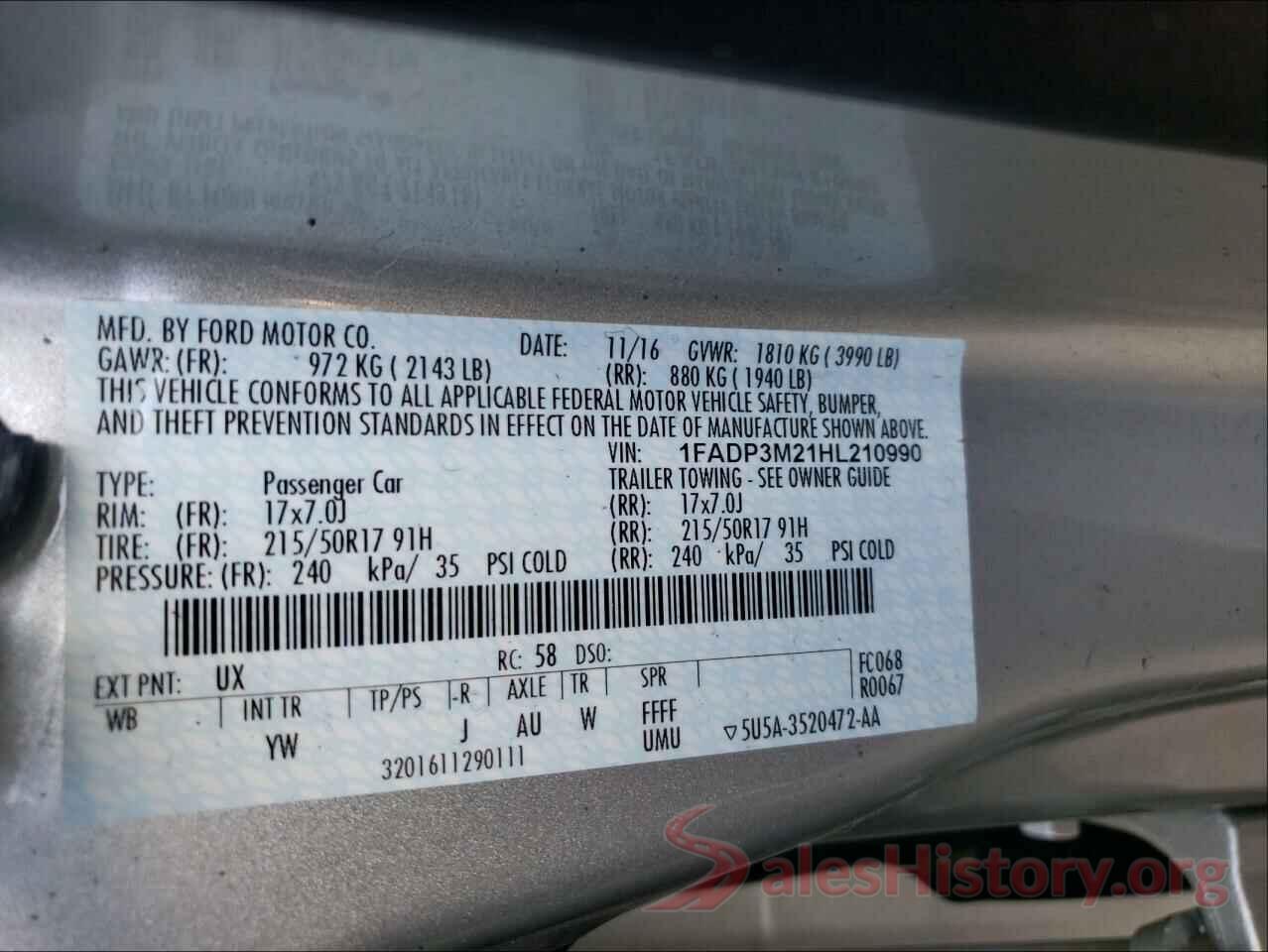 1FADP3M21HL210990 2017 FORD FOCUS