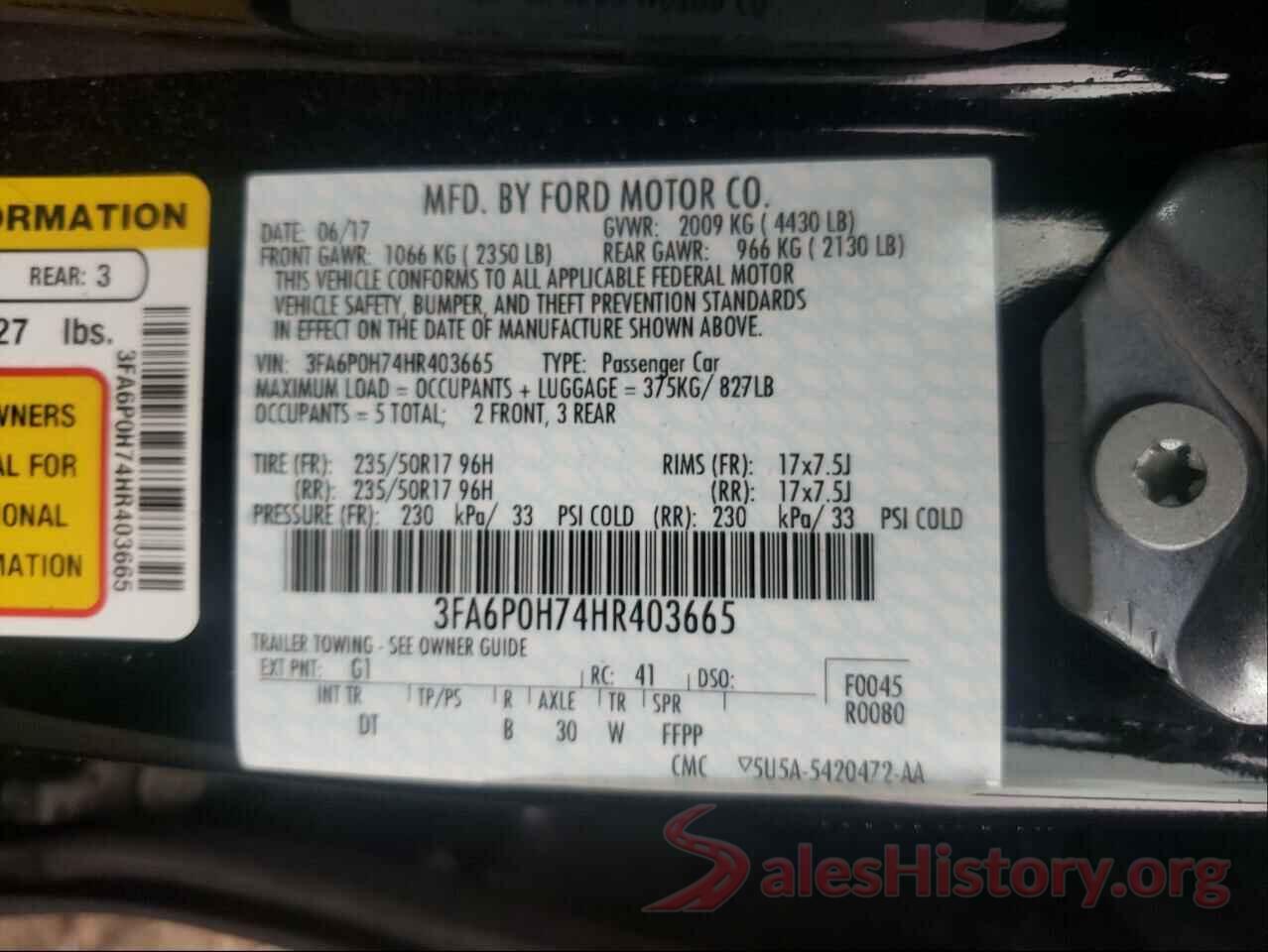 3FA6P0H74HR403665 2017 FORD FUSION