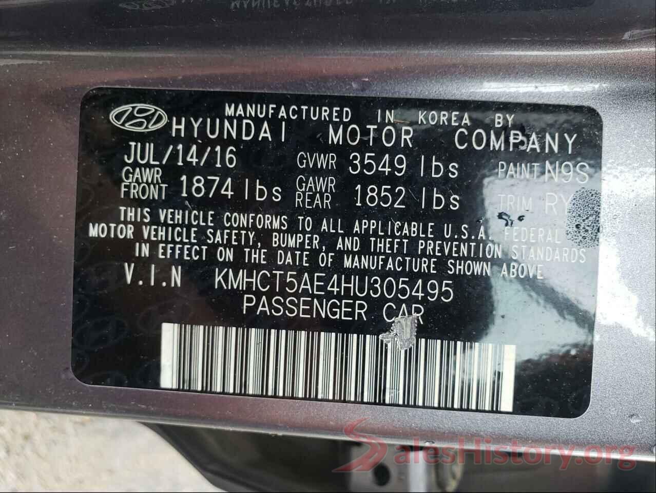 KMHCT5AE4HU305495 2017 HYUNDAI ACCENT