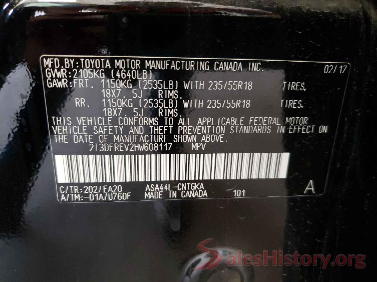 2T3DFREV2HW608117 2017 TOYOTA RAV4