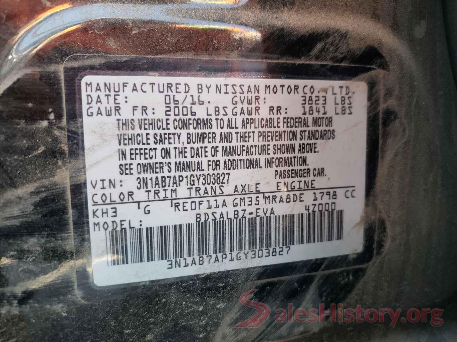 3N1AB7AP1GY303827 2016 NISSAN SENTRA