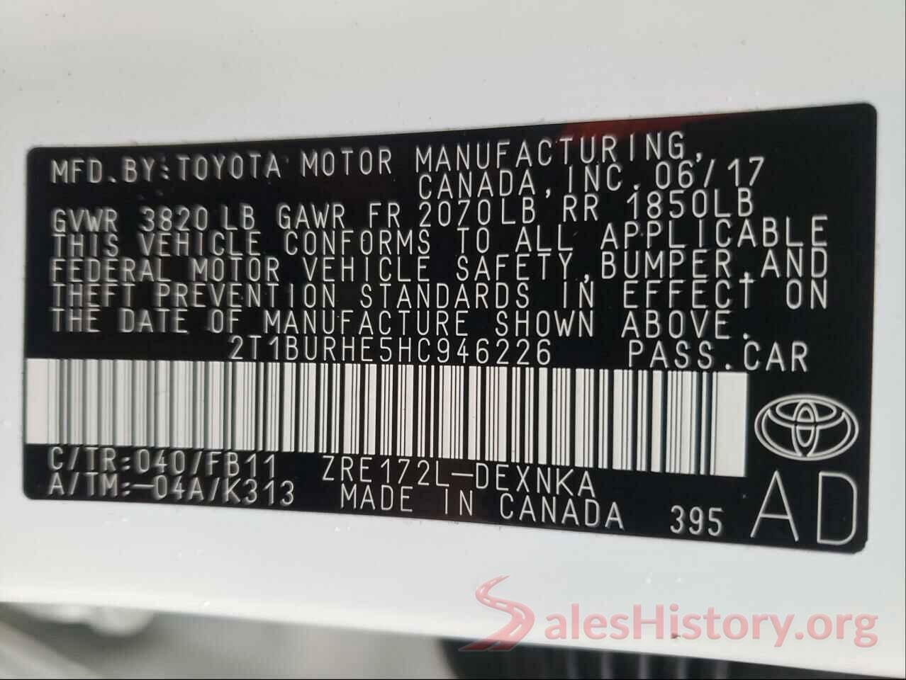 2T1BURHE5HC946226 2017 TOYOTA COROLLA