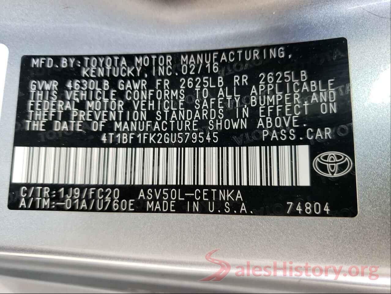 4T1BF1FK2GU579545 2016 TOYOTA CAMRY