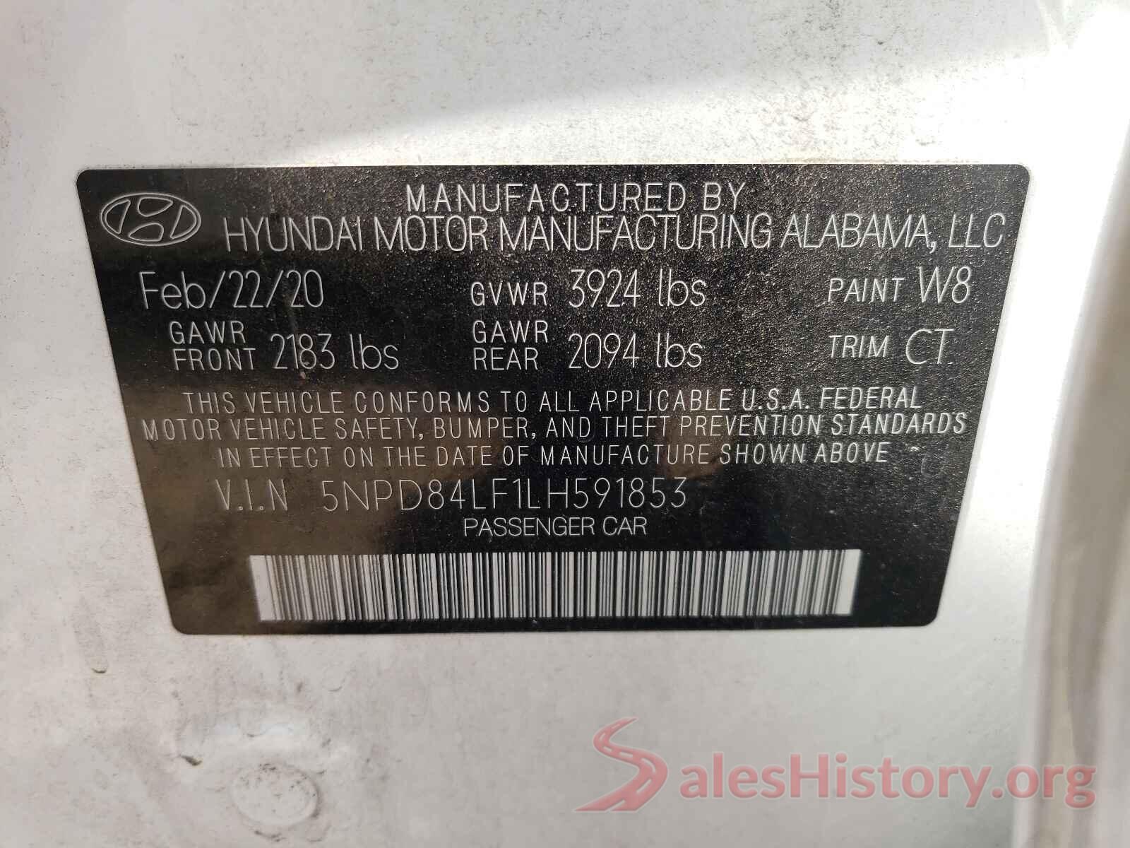 5NPD84LF1LH591853 2020 HYUNDAI ELANTRA