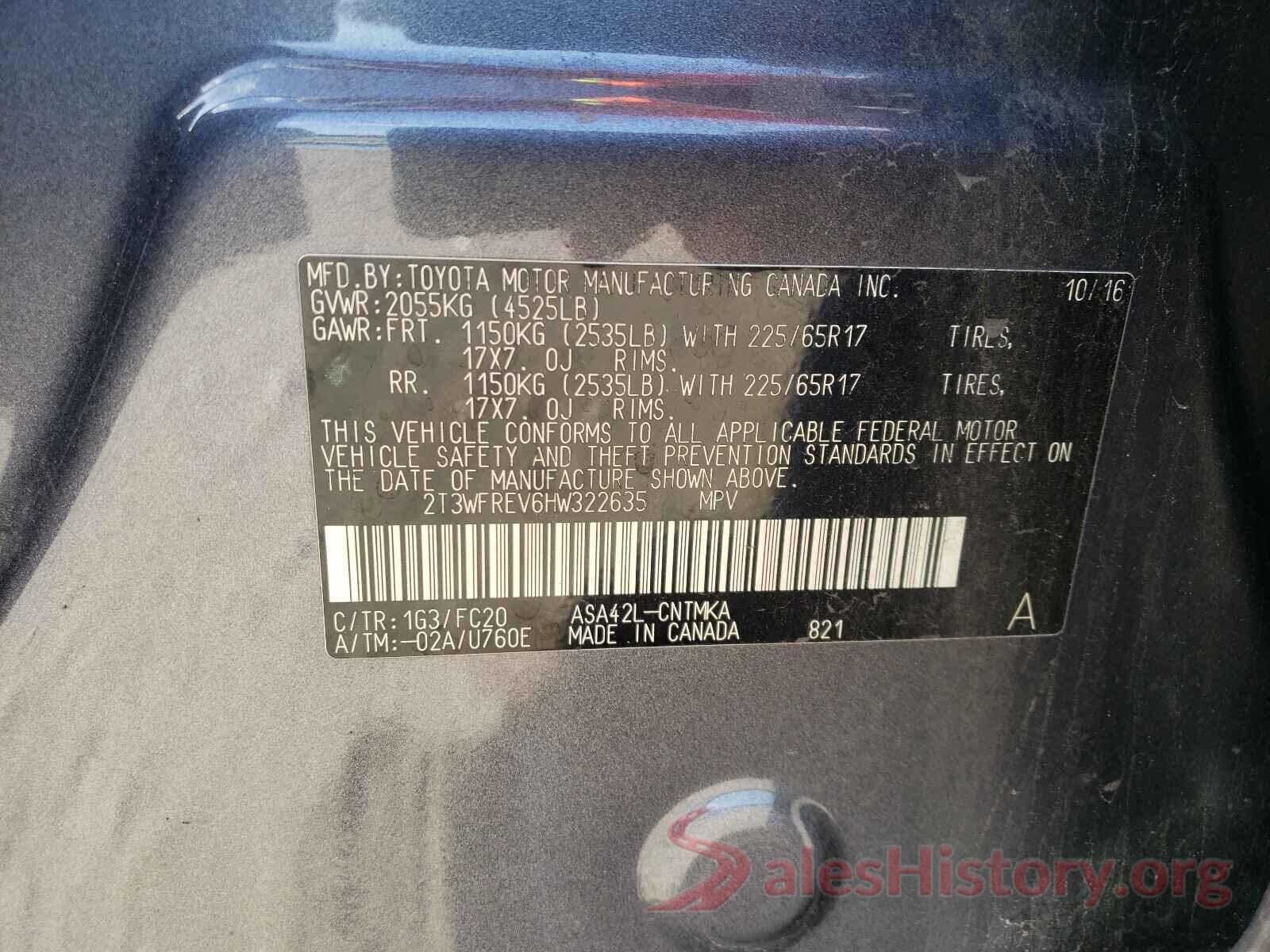 2T3WFREV6HW322635 2017 TOYOTA RAV4