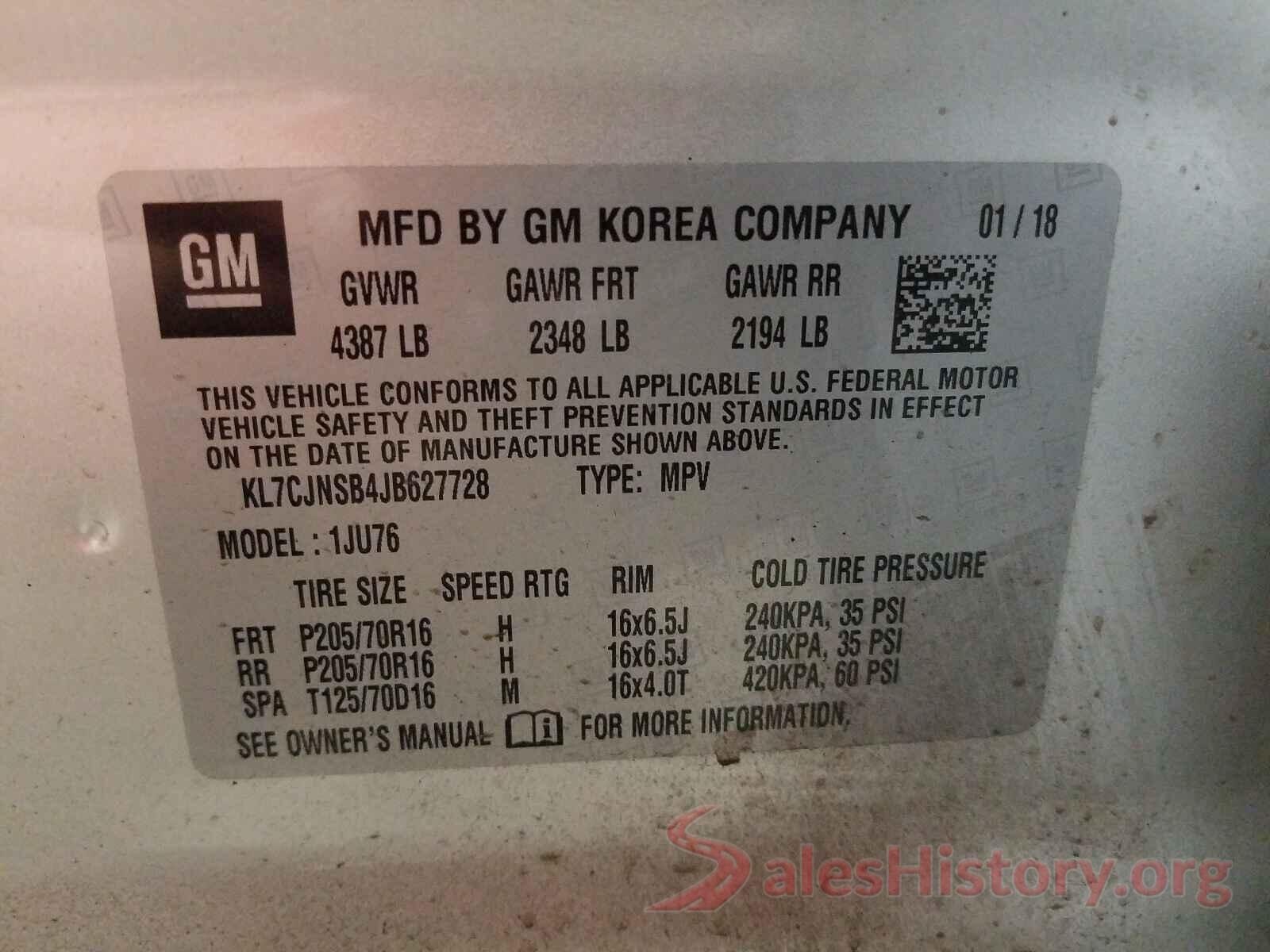 KL7CJNSB4JB627728 2018 CHEVROLET TRAX