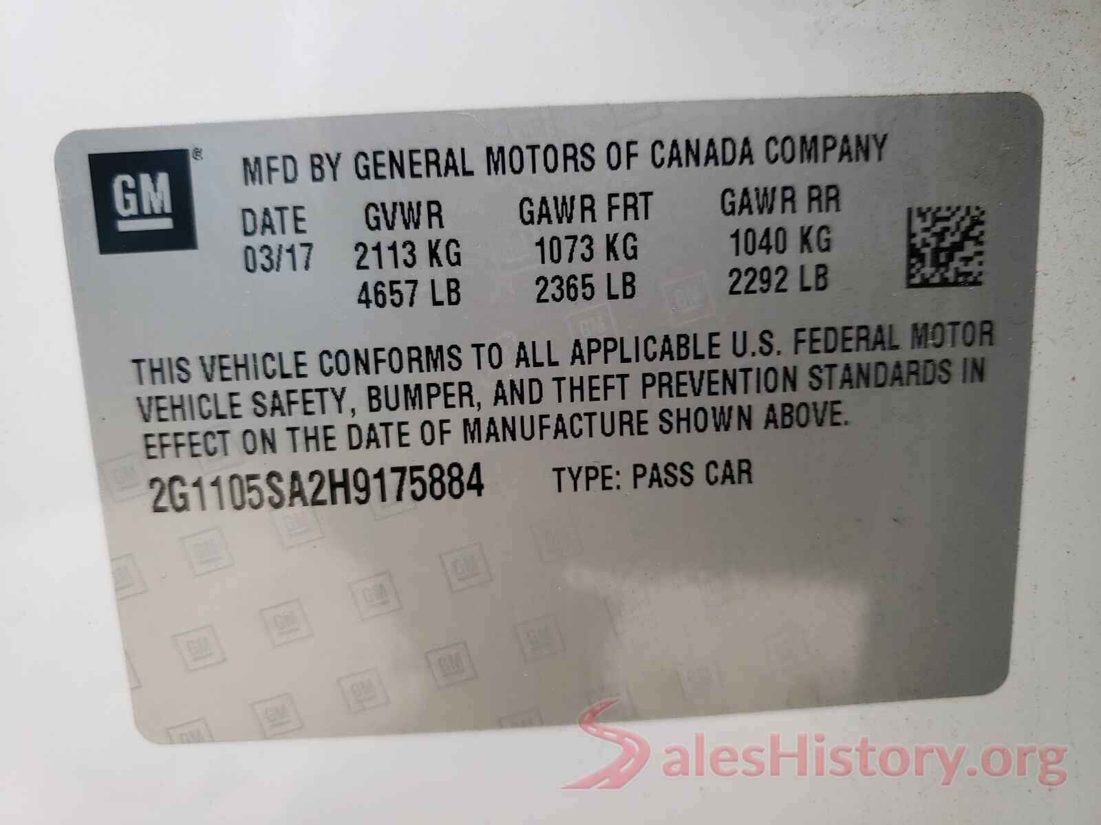 2G1105SA2H9175884 2017 CHEVROLET IMPALA