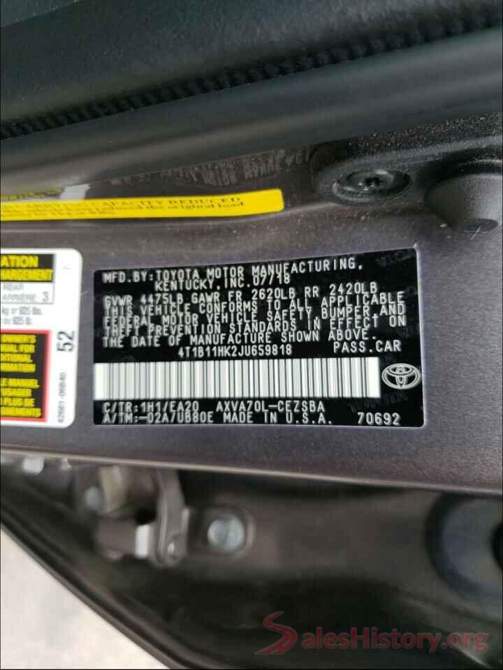 4T1B11HK2JU659818 2018 TOYOTA CAMRY