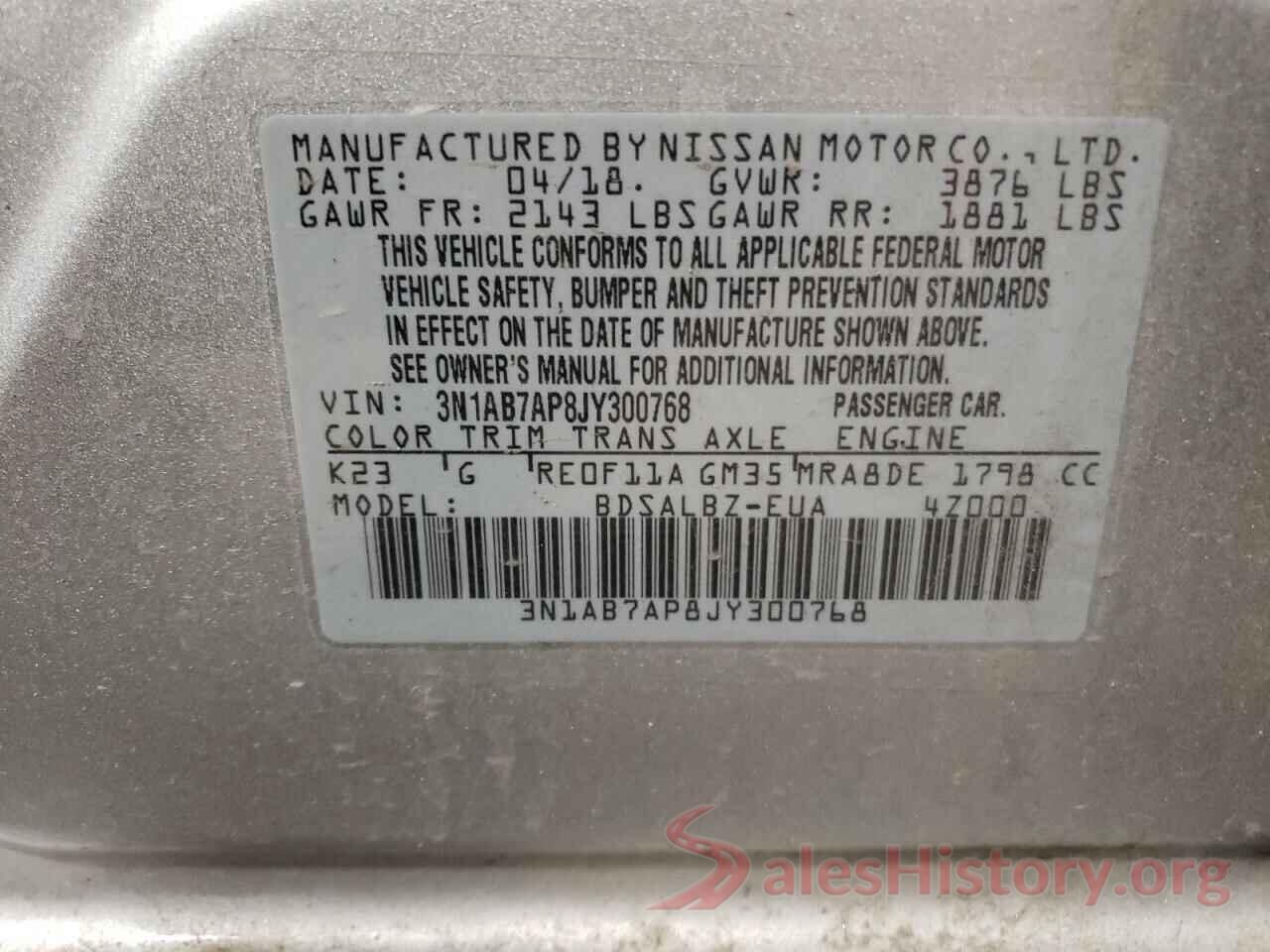 3N1AB7AP8JY300768 2018 NISSAN SENTRA