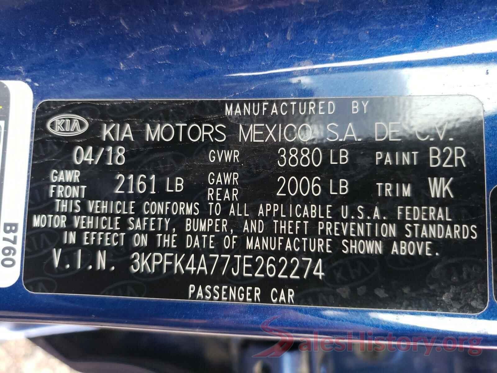 3KPFK4A77JE262274 2018 KIA FORTE