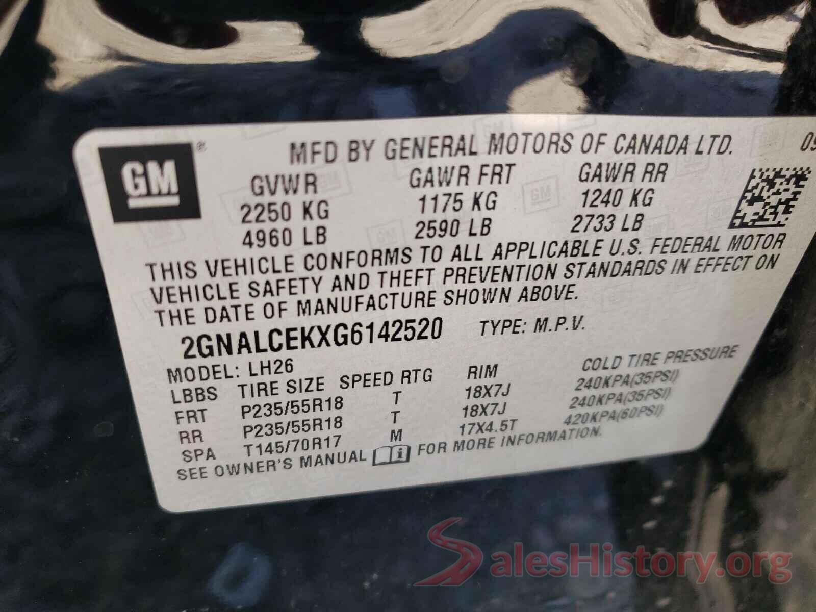 2GNALCEKXG6142520 2016 CHEVROLET EQUINOX