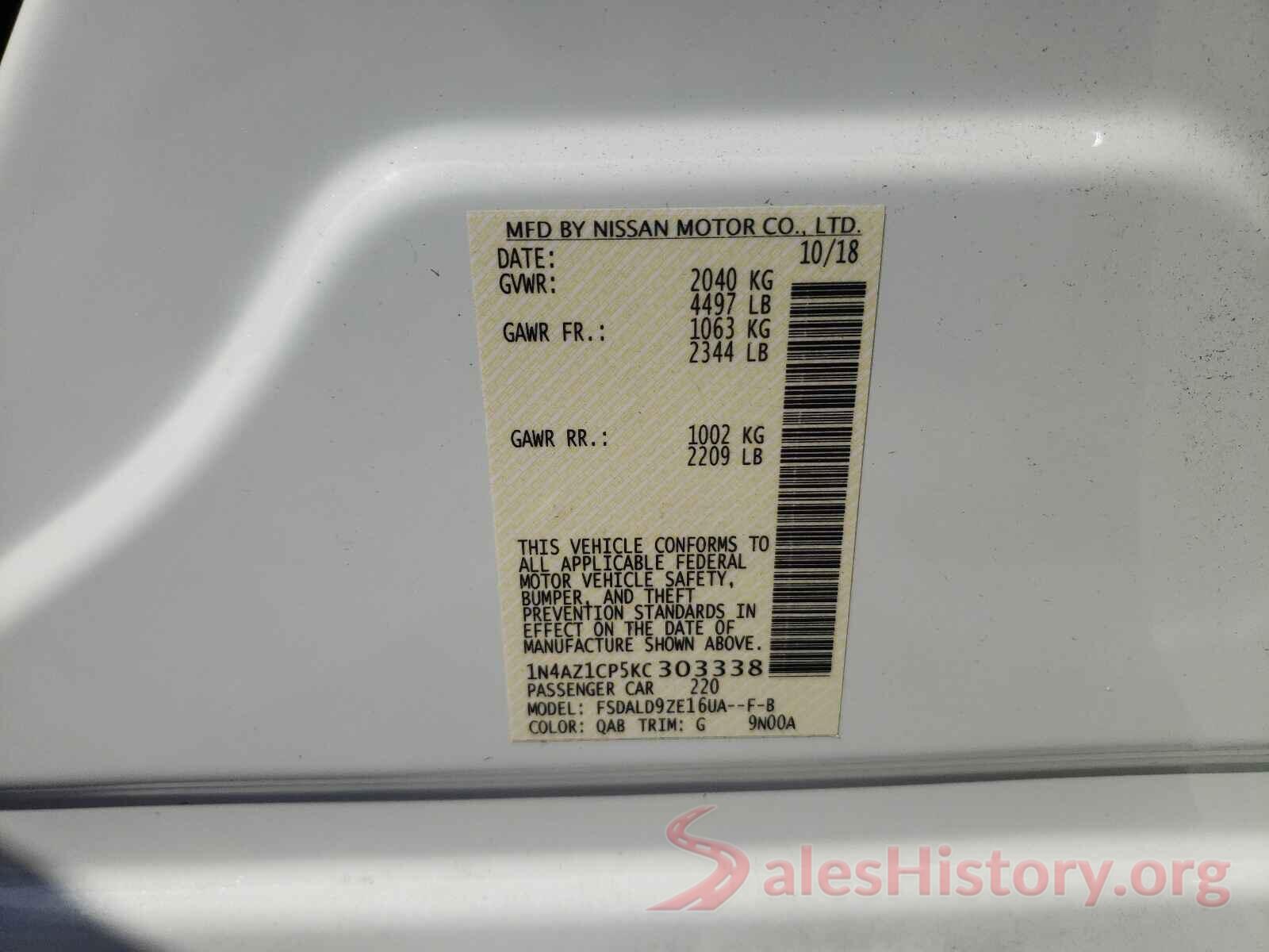 1N4AZ1CP5KC303338 2019 NISSAN LEAF