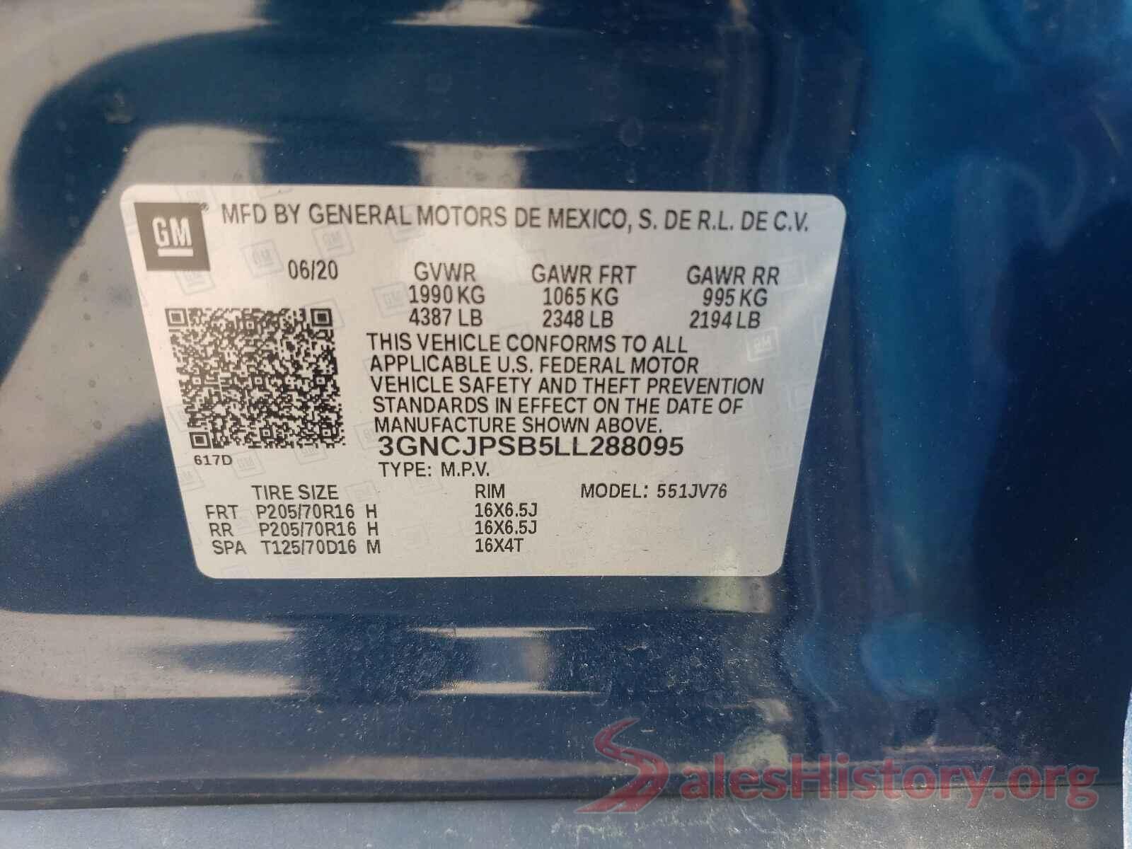 3GNCJPSB5LL288095 2020 CHEVROLET TRAX