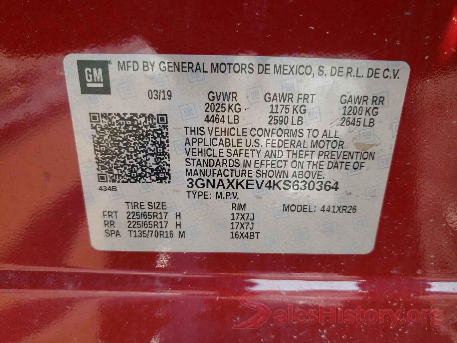 3GNAXKEV4KS630364 2019 CHEVROLET EQUINOX