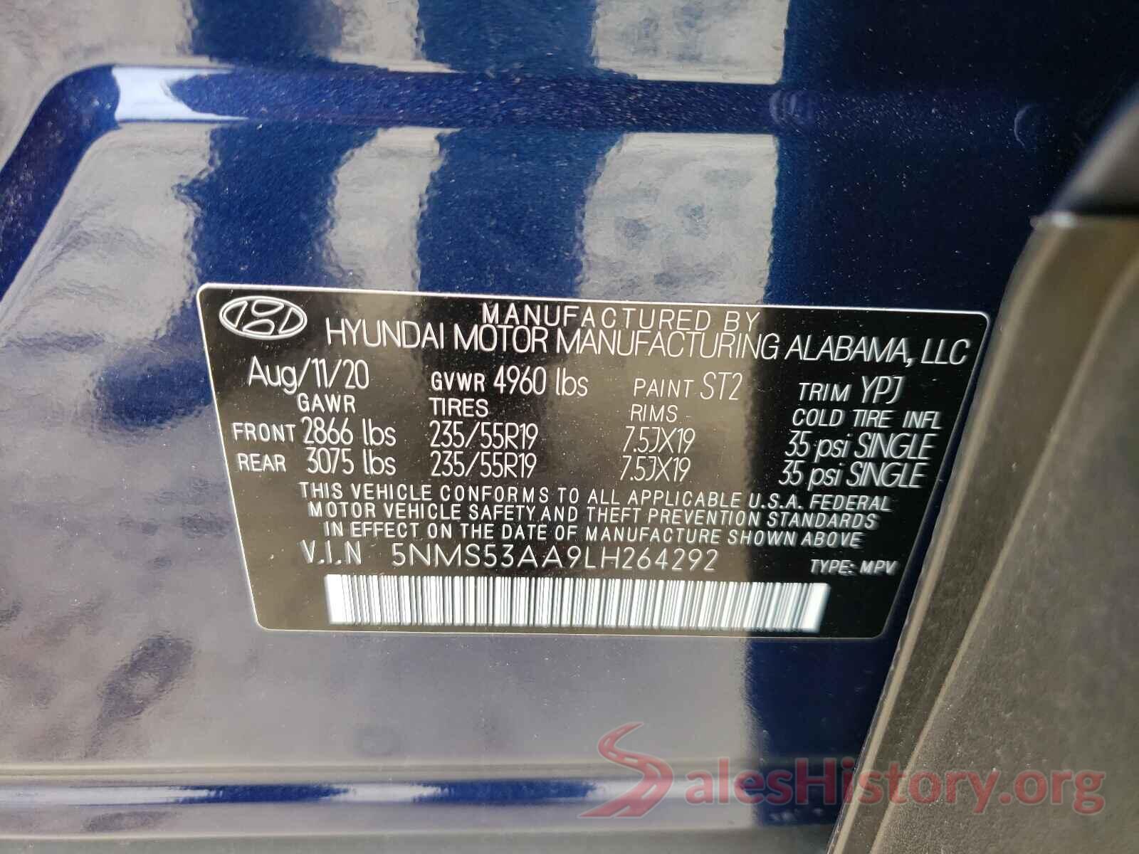 5NMS53AA9LH264292 2020 HYUNDAI SANTA FE