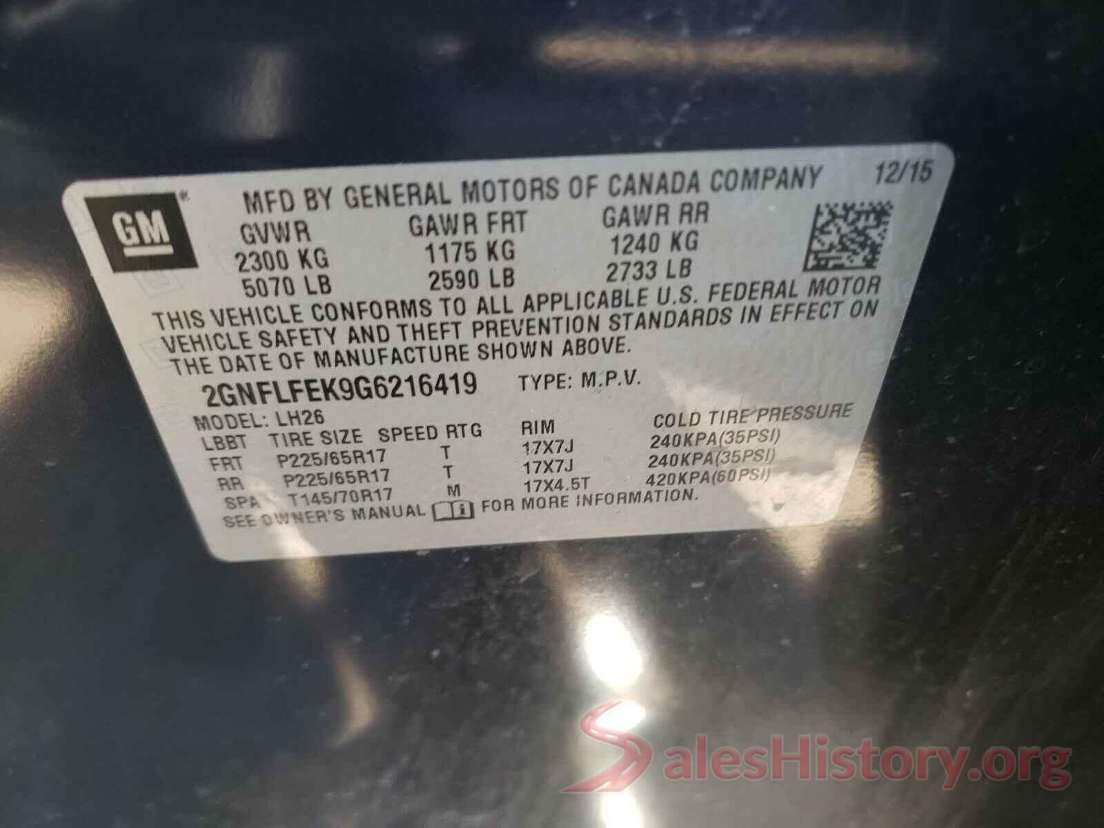 2GNFLFEK9G6216419 2016 CHEVROLET EQUINOX