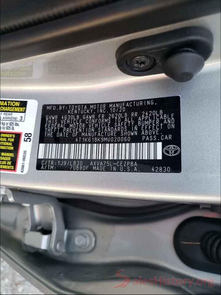 4T1K61BK9MU020060 2021 TOYOTA CAMRY