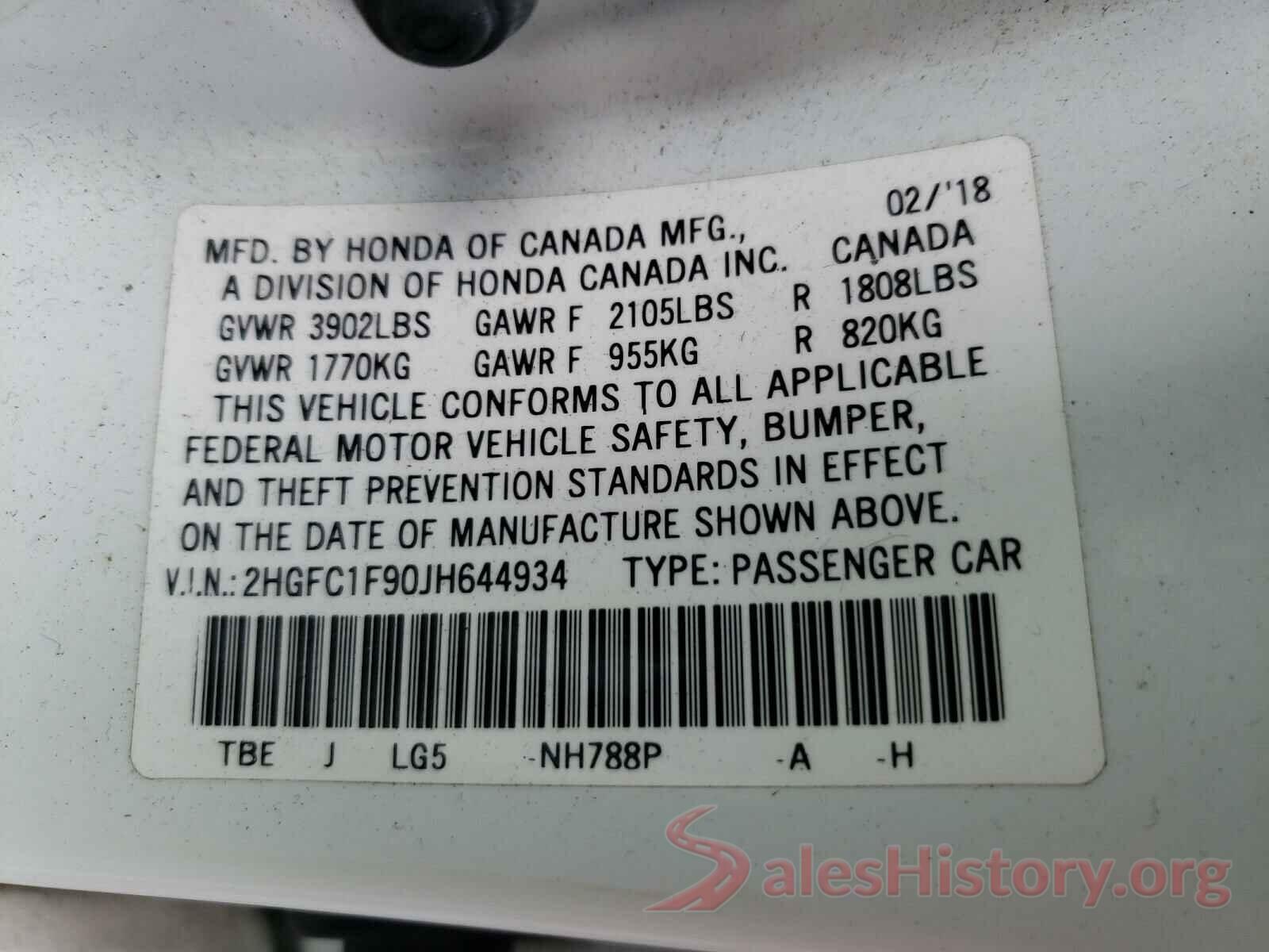 2HGFC1F90JH644934 2018 HONDA CIVIC