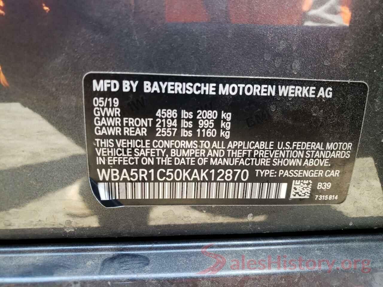 WBA5R1C50KAK12870 2019 BMW 3 SERIES