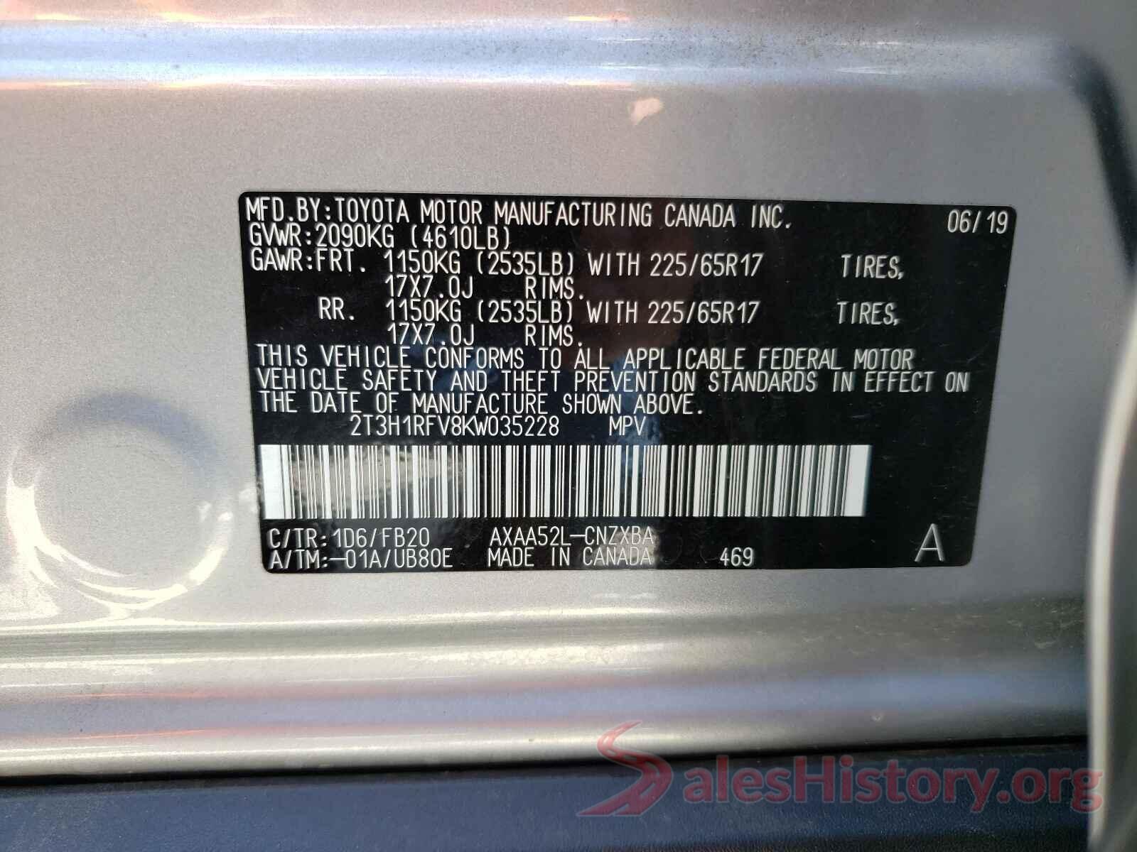 2T3H1RFV8KW035228 2019 TOYOTA RAV4