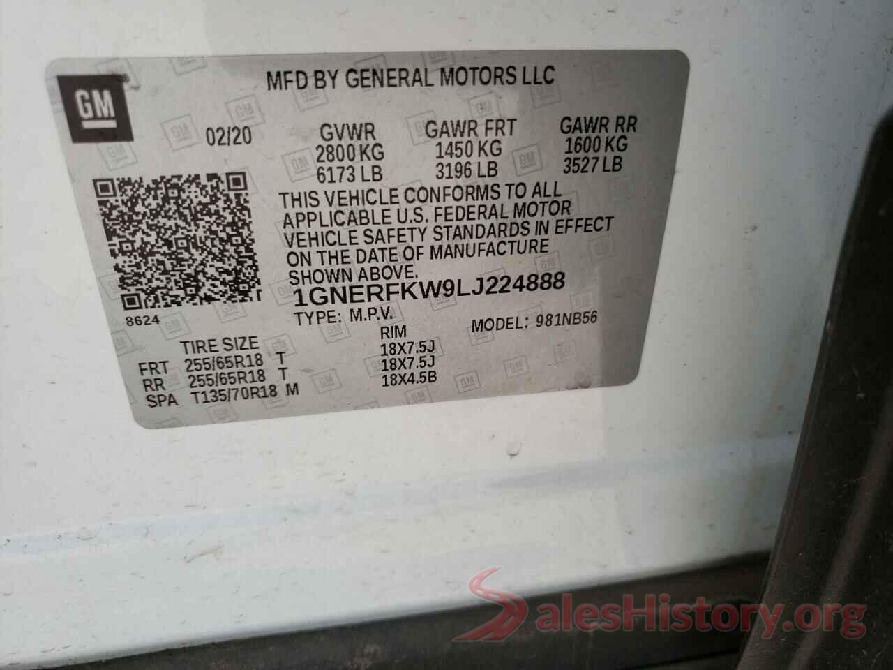 1GNERFKW9LJ224888 2020 CHEVROLET TRAVERSE