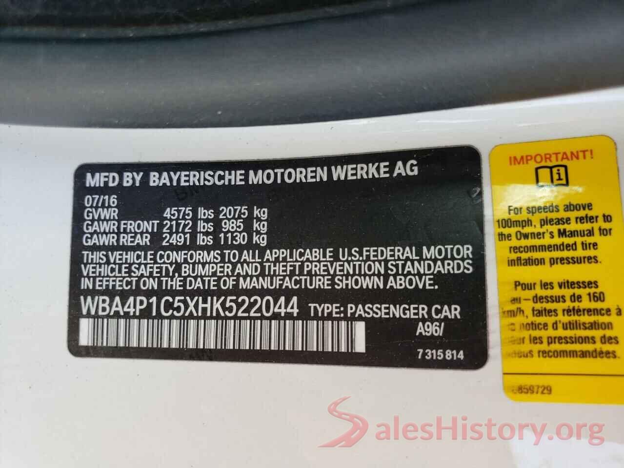 WBA4P1C5XHK522044 2017 BMW 4 SERIES