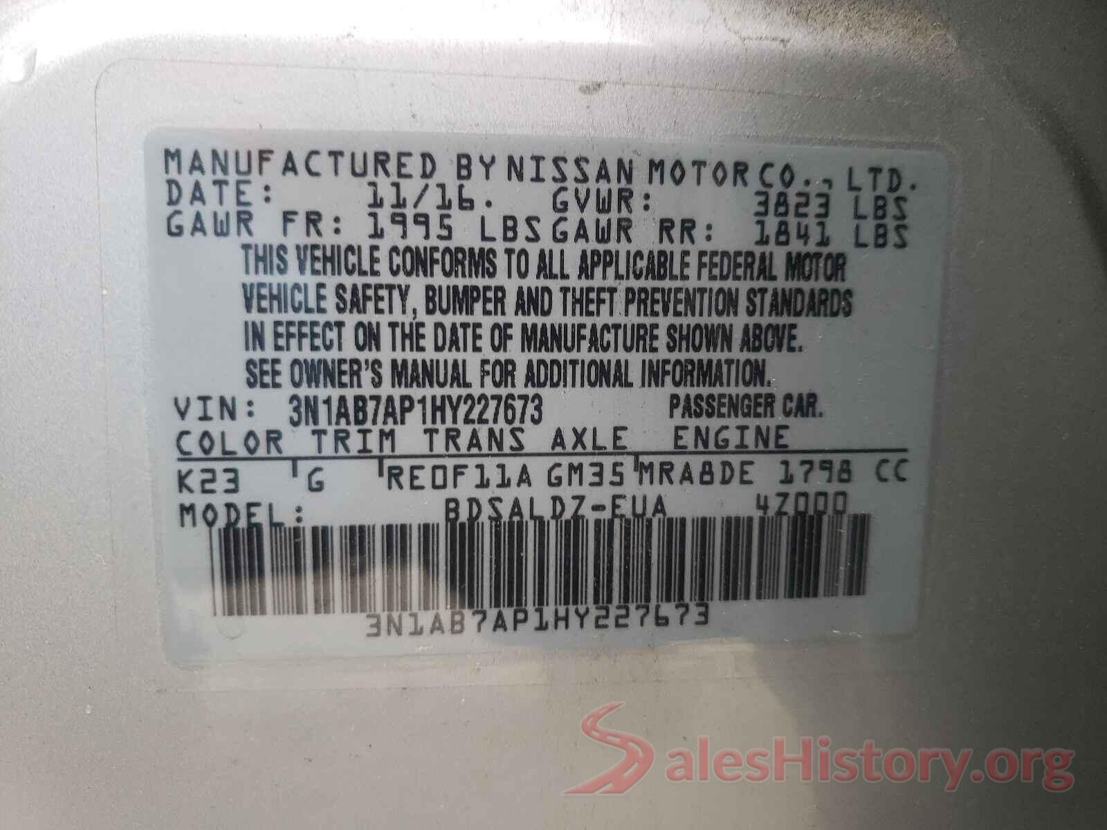 3N1AB7AP1HY227673 2017 NISSAN SENTRA